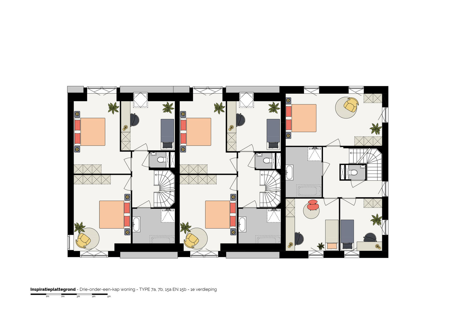Drie-onder-een-kap woning, type 7a, 7b, 15a, 15b (1e verdieping)