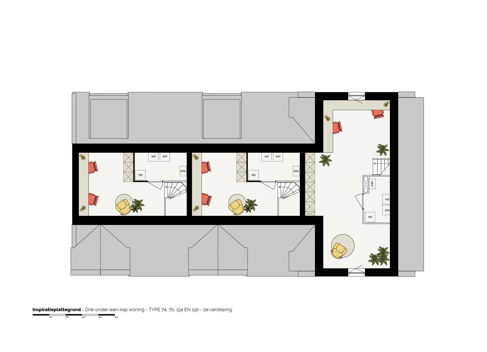 Drie-onder-een-kap woning, type 7a, 7b, 15a, 15b (2e verdieping)