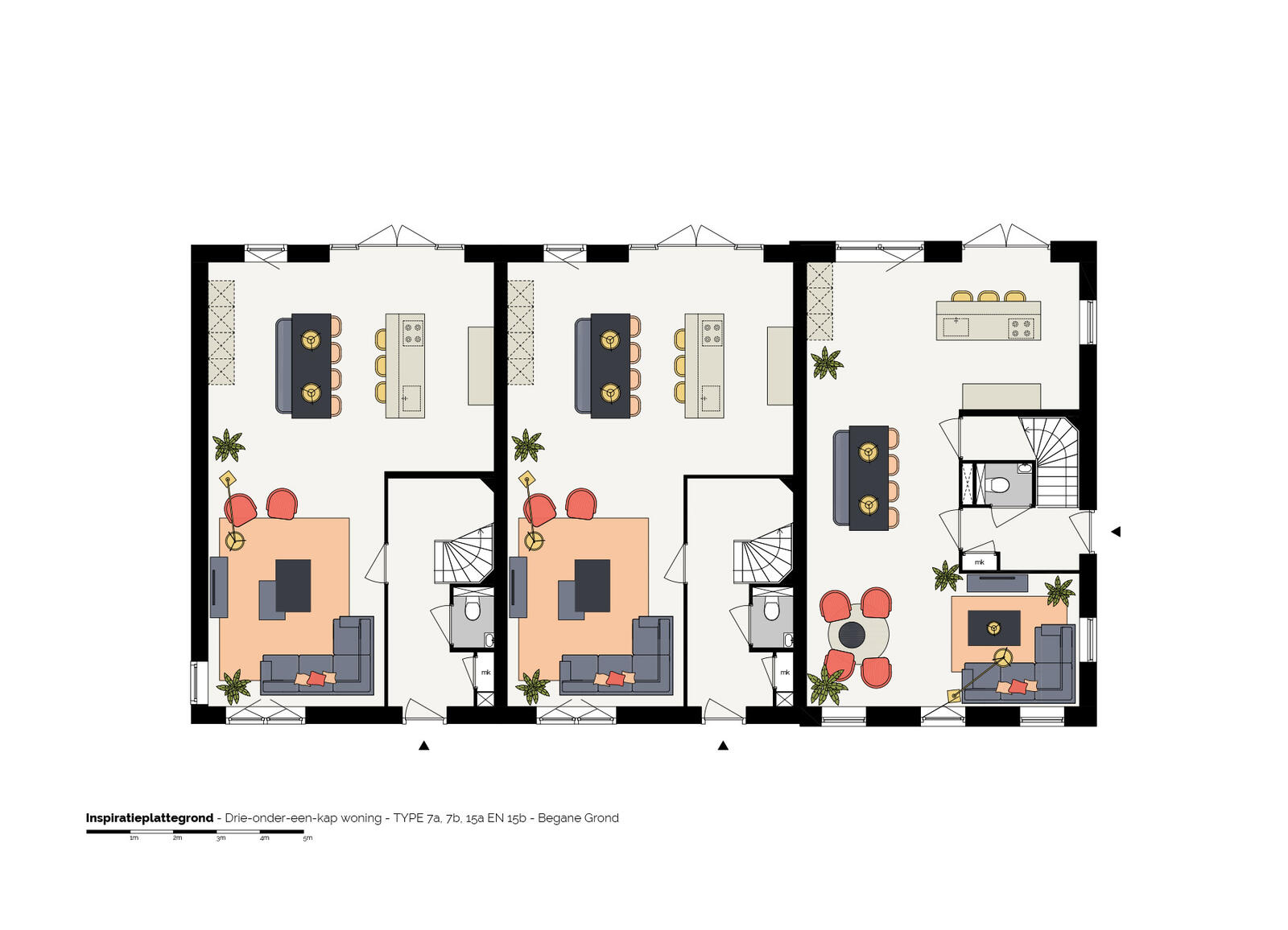 Drie-onder-een-kap woning, type 7a, 7b, 15a, 15b (bg)
